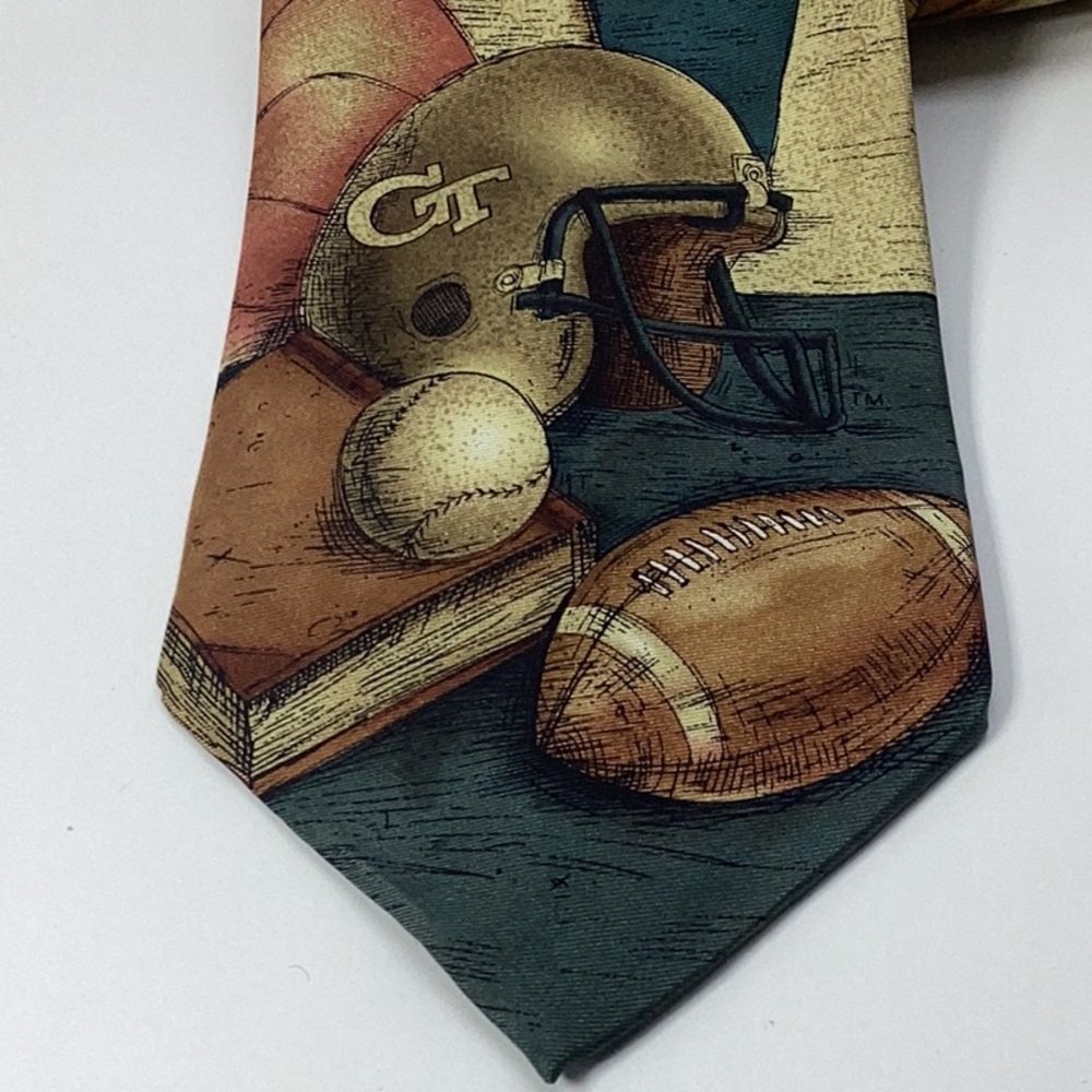 Georgia Tech Collegiate Sports Themed Tie with Football and Baseball Design